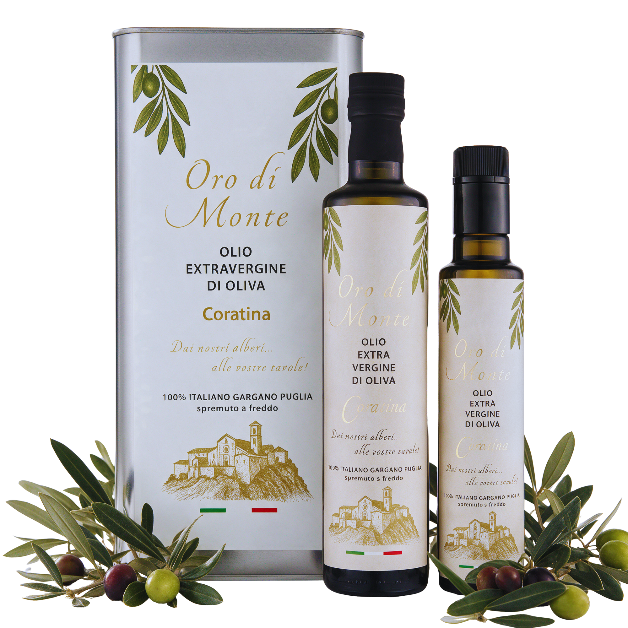 Oro di Monte Coratina – Kanister und Flaschen